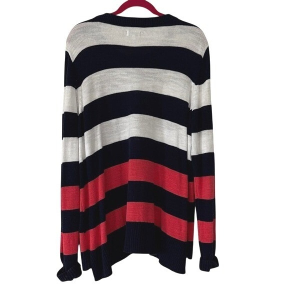 Crown & Ivy Womens XXL Sweater Navy Blue White Coral Pink Striped Cotton Knit - Picture 2 of 7